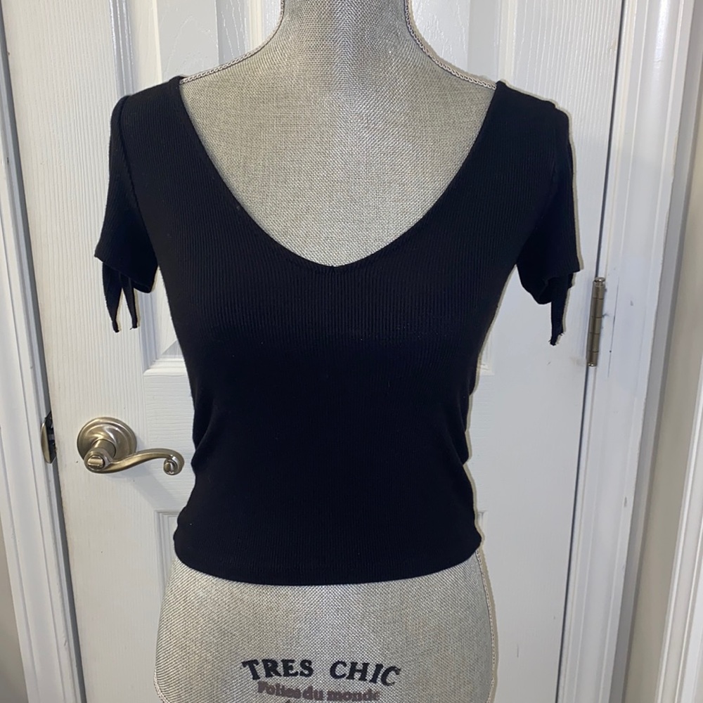 Black V-neck top